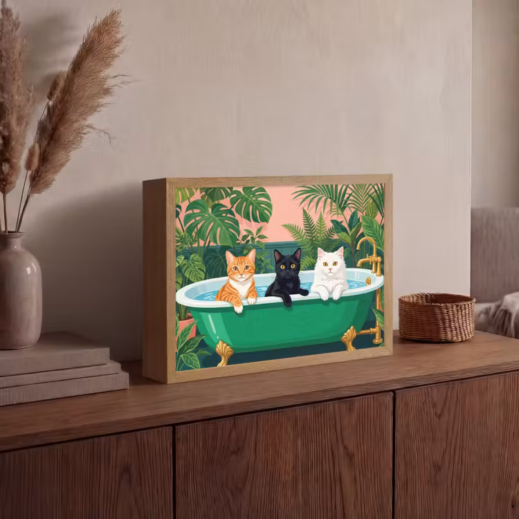 Badkamer - Kattenparade - Kleurrijk Light Box met batterij (Wandlamp) middel -sfeer2