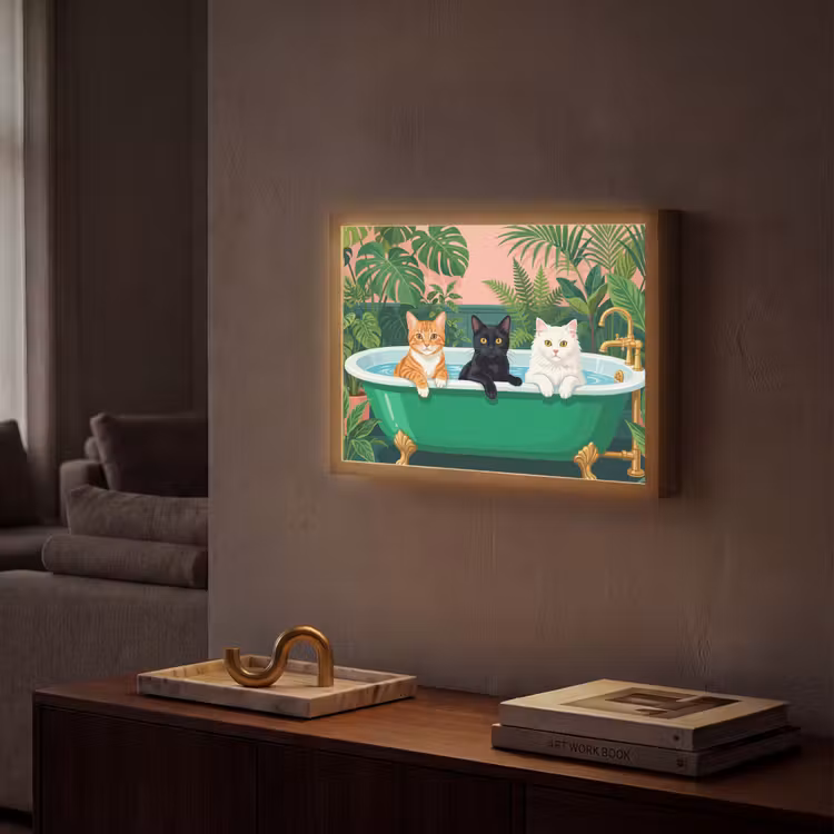 Badkamer - Kattenparade - Kleurrijk Light Box met batterij (Wandlamp) middel -sfeer1