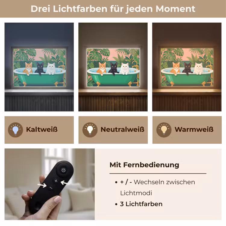 Badkamer - Kattenparade - Kleurrijk Light Box met batterij (Wandlamp) middel -USP_lichtkleurDE