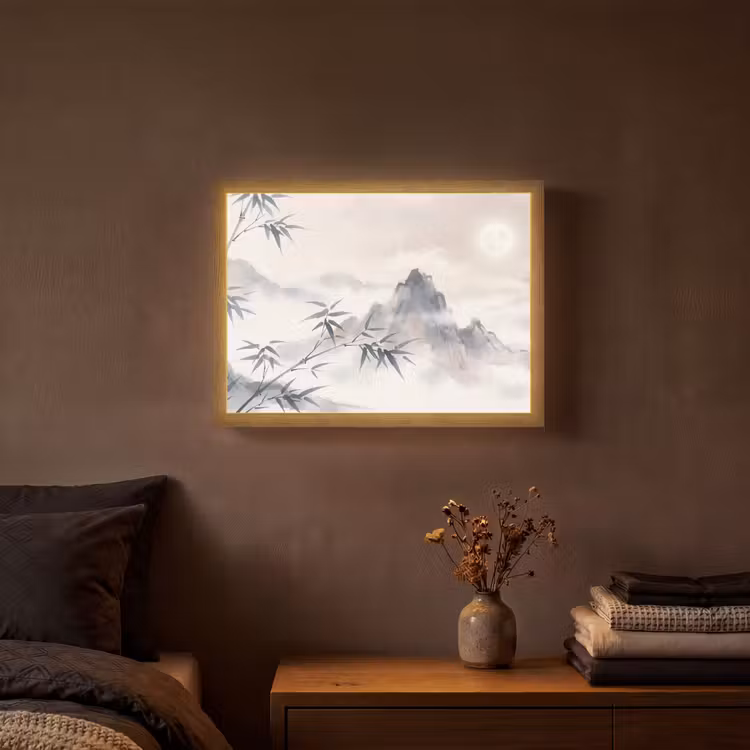 Bamboe - Azië - Grijs Light Box met batterij (Wandlamp) middel -sfeer4