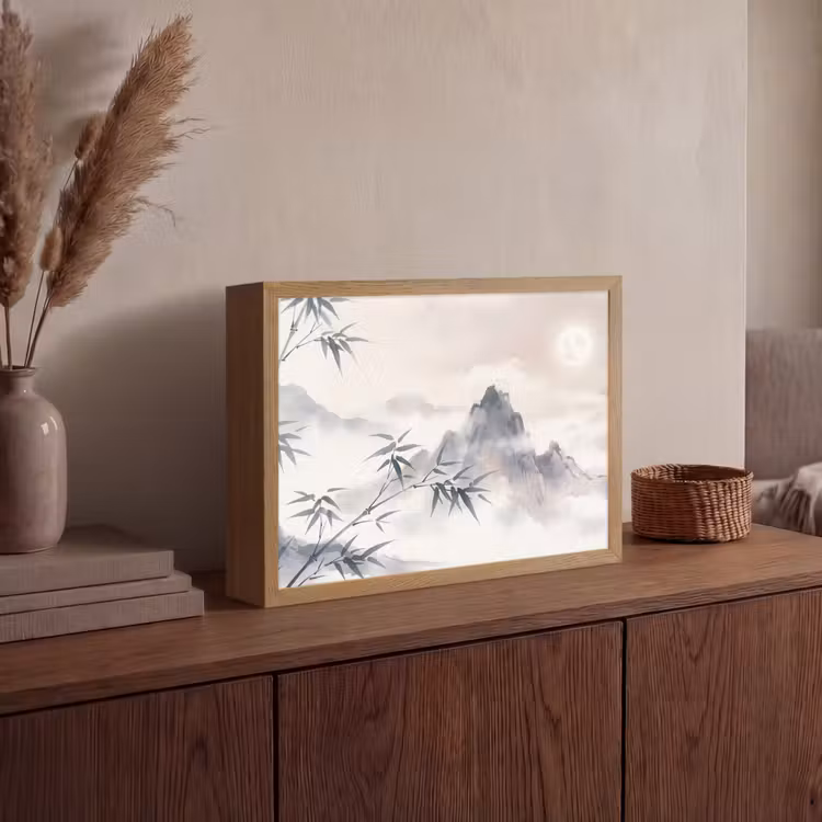Bamboe - Azië - Grijs Light Box met batterij (Wandlamp) middel -sfeer2