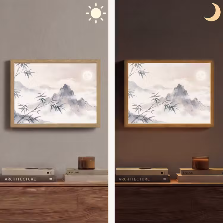 Bamboe - Azië - Grijs Light Box met batterij (Wandlamp) middel -sfeer3