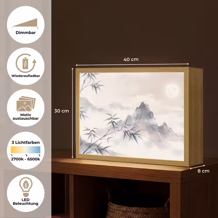 Bamboe - Azië - Grijs Light Box met batterij (Wandlamp) middel -USP_websiteoverzichtDE