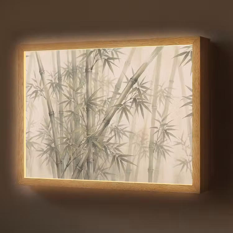 Bamboe - Bladeren - Aziatisch - Groen - Natuur Light Box met batterij (Wandlamp) middel -z3d_website