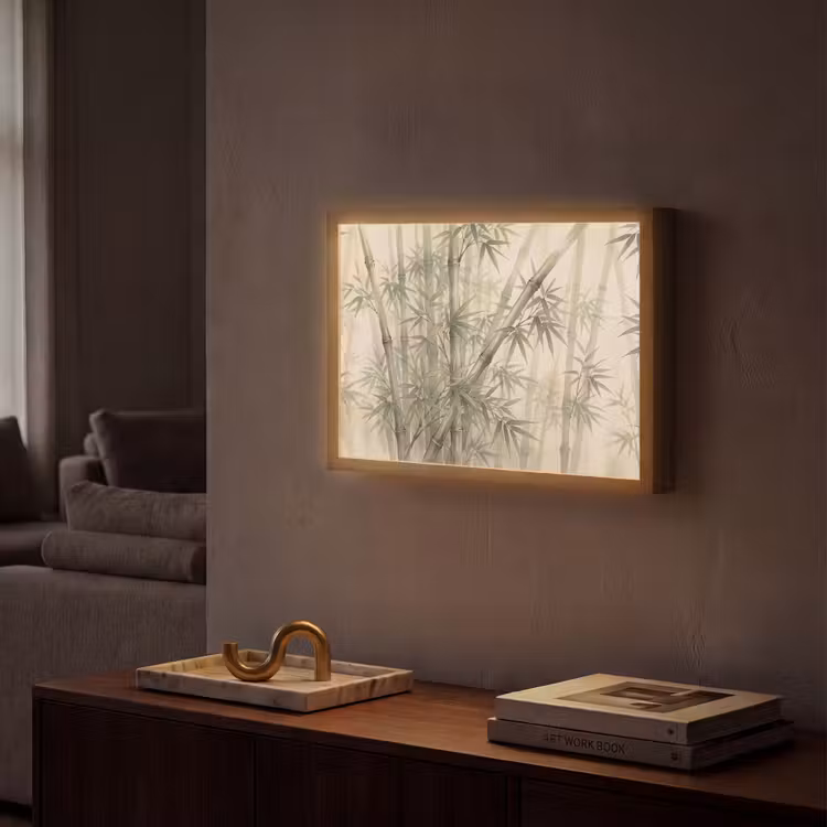 Bamboe - Bladeren - Aziatisch - Groen - Natuur Light Box met batterij (Wandlamp) middel -sfeer1