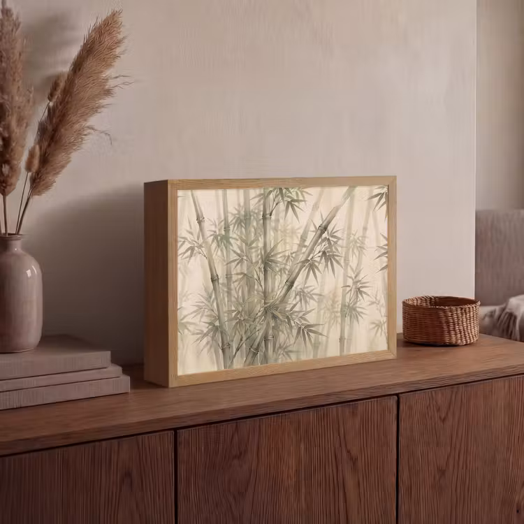 Bamboe - Bladeren - Aziatisch - Groen - Natuur Light Box met batterij (Wandlamp) middel -sfeer2