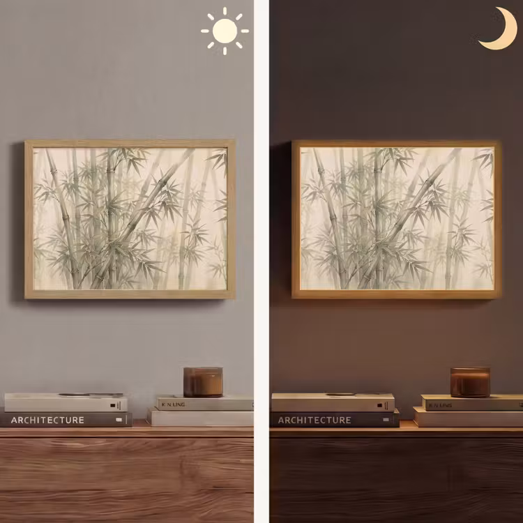 Bamboe - Bladeren - Aziatisch - Groen - Natuur Light Box met batterij (Wandlamp) middel -sfeer3