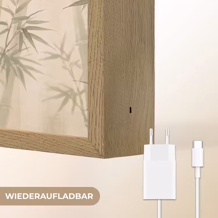 Bamboe - Bladeren - Aziatisch - Groen - Natuur Light Box met batterij (Wandlamp) middel -USP_websiteoplaadbaarDE