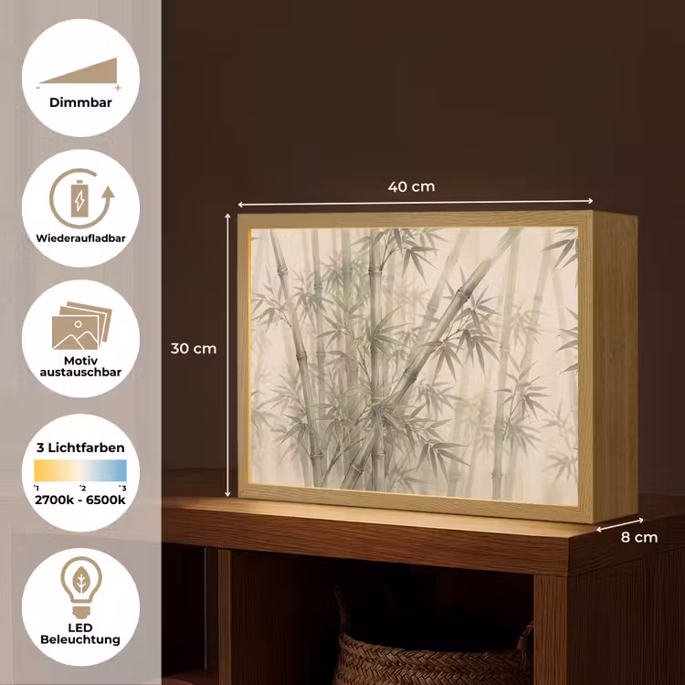 Bamboe - Bladeren - Aziatisch - Groen - Natuur Light Box met batterij (Wandlamp) middel -USP_websiteoverzichtDE
