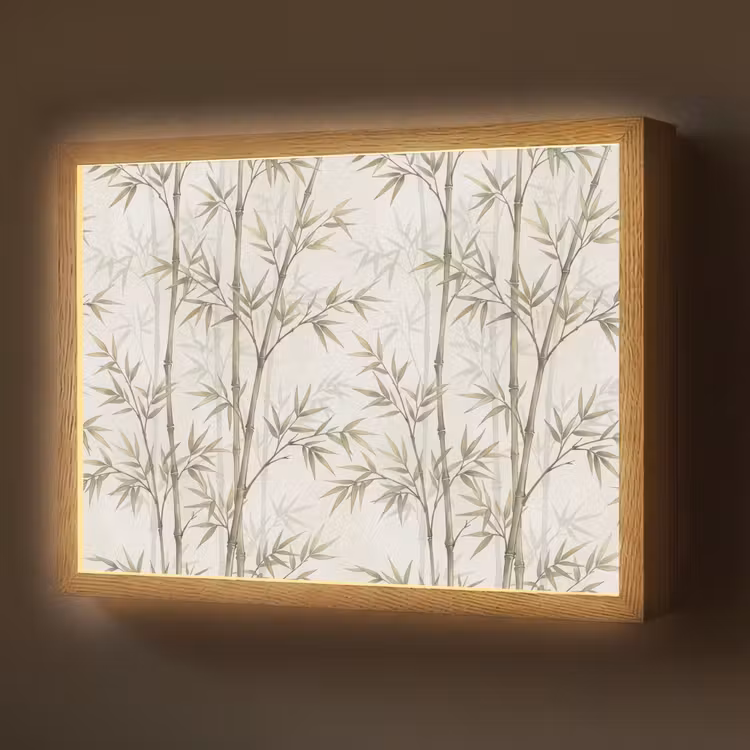 Bamboe - Bladeren - Natuur - Aquarel - Groen Light Box met batterij (Wandlamp) middel -z3d_website