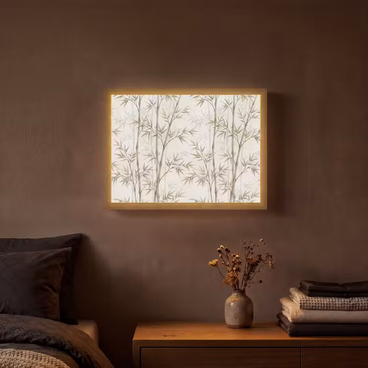Bamboe - Bladeren - Natuur - Aquarel - Groen Light Box met batterij (Wandlamp) middel -sfeer4