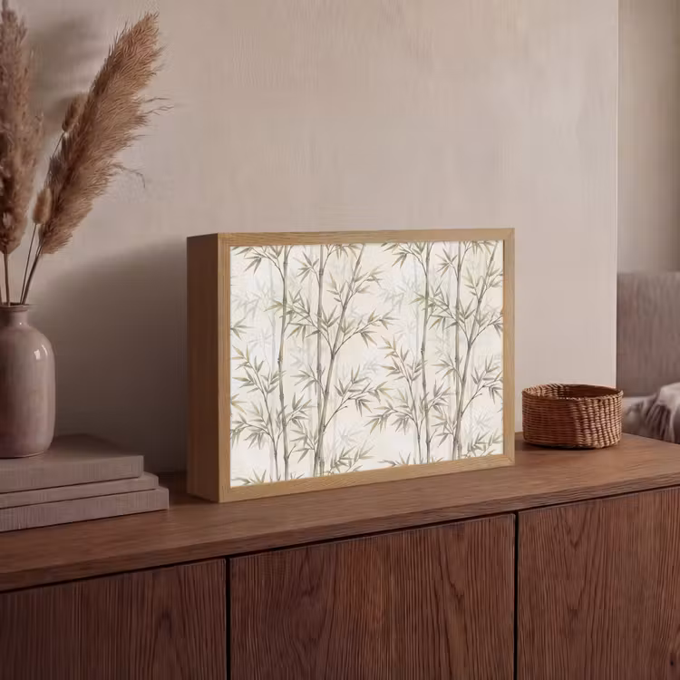 Bamboe - Bladeren - Natuur - Aquarel - Groen Light Box met batterij (Wandlamp) middel -sfeer2