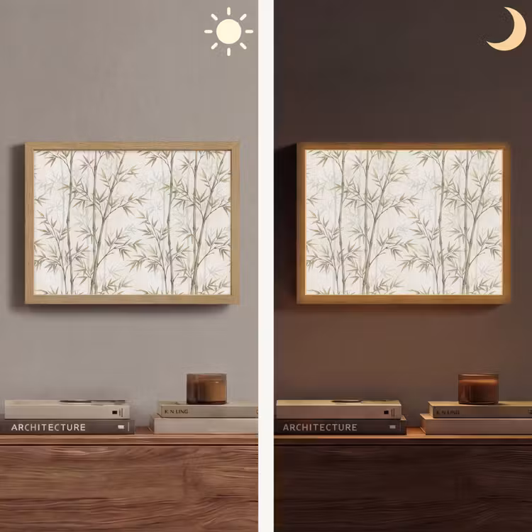 Bamboe - Bladeren - Natuur - Aquarel - Groen Light Box met batterij (Wandlamp) middel -sfeer3