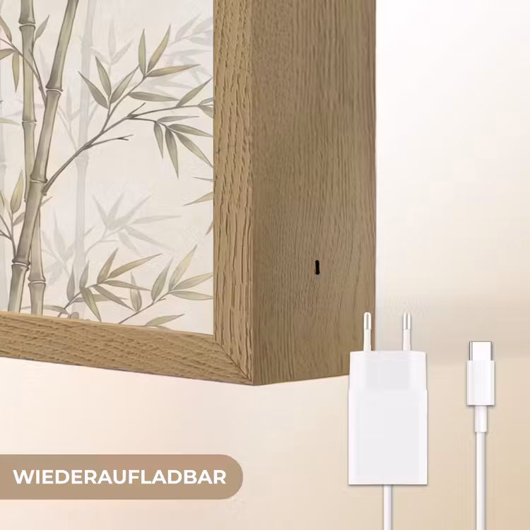 Bamboe - Bladeren - Natuur - Aquarel - Groen Light Box met batterij (Wandlamp) middel -USP_websiteoplaadbaarDE
