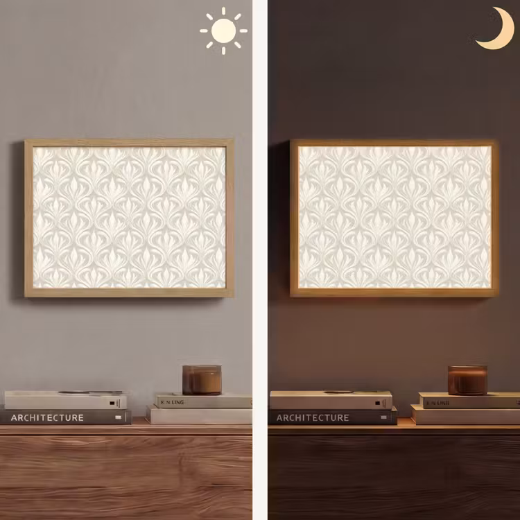 Barok - Patroon - Beige Light Box met batterij (Wandlamp) middel 907 -sfeer3