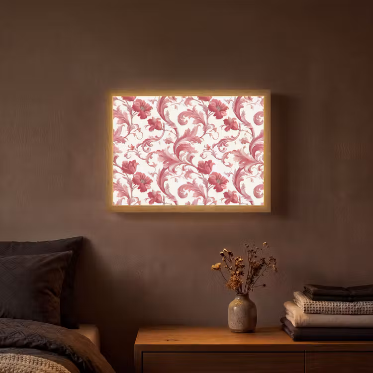 Barok - Patroon - Rood Light Box met batterij (Wandlamp) middel 907 -sfeer4