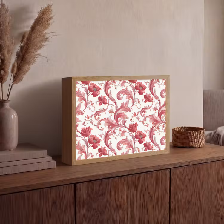 Barok - Patroon - Rood Light Box met batterij (Wandlamp) middel 907 -sfeer2