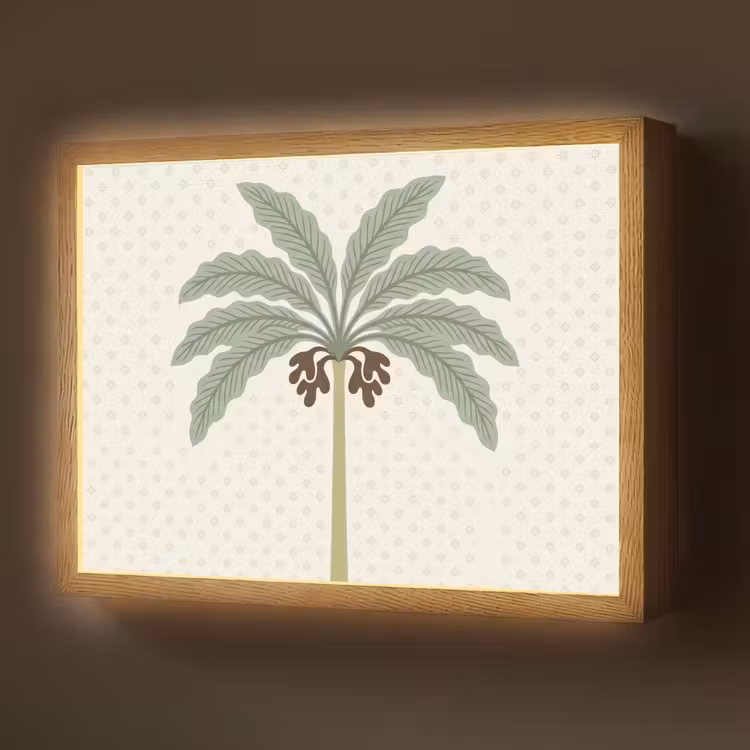 Boom - Bladeren - Groen - Decoratief - Beige Light Box met batterij (Wandlamp) middel -z3d_website