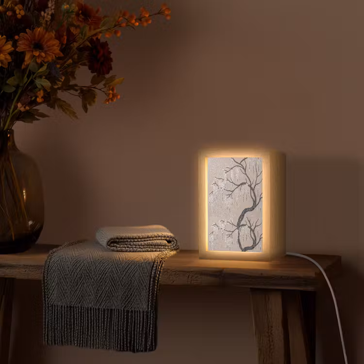 Boom - Bloemen - Mozaïek - Kunst - Wit Light Box met kabel (Wandlamp) klein -sfeer4