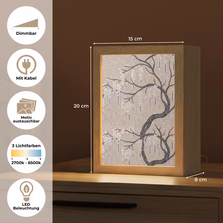 Boom - Bloemen - Mozaïek - Kunst - Wit Light Box met kabel (Wandlamp) klein -USP_websiteoverzichtDE