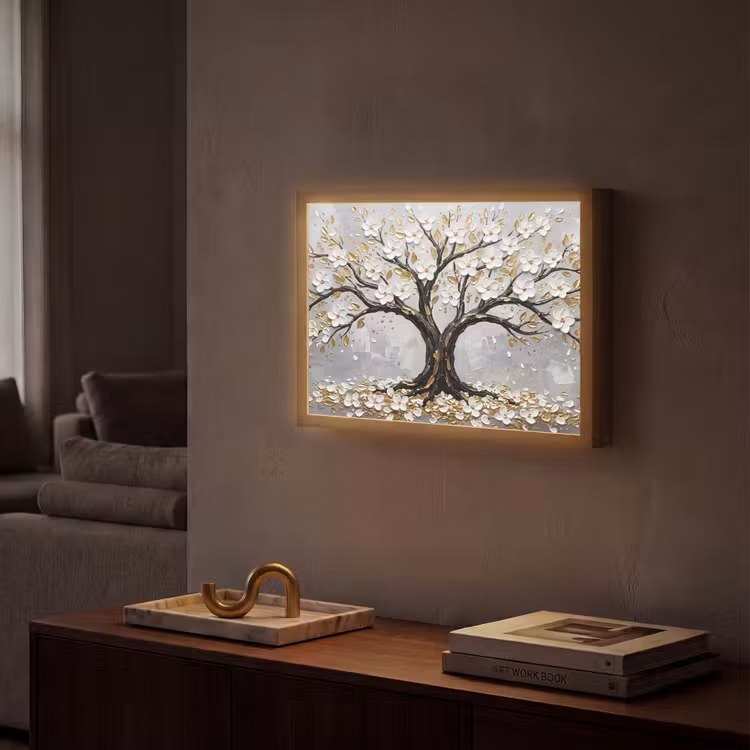 Boom - Bloemen - Natuur - Abstract - Wit Light Box met batterij (Wandlamp) middel -sfeer1