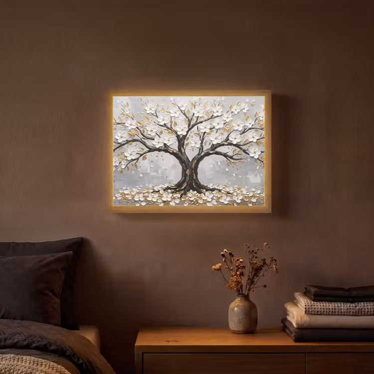 Boom - Bloemen - Natuur - Abstract - Wit Light Box met batterij (Wandlamp) middel -sfeer4