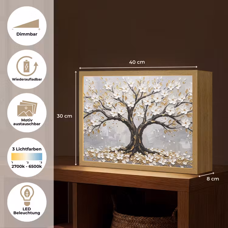 Boom - Bloemen - Natuur - Abstract - Wit Light Box met batterij (Wandlamp) middel -USP_websiteoverzichtDE