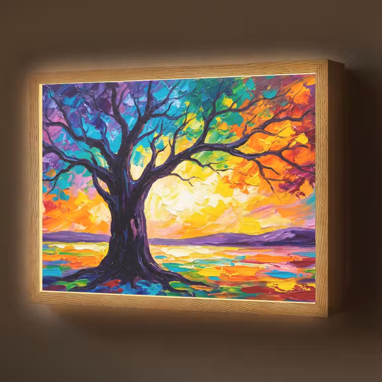 Boom - Landschap - Natuur - Abstract - Kleurrijk Light Box met batterij (Wandlamp) middel -z3d_website