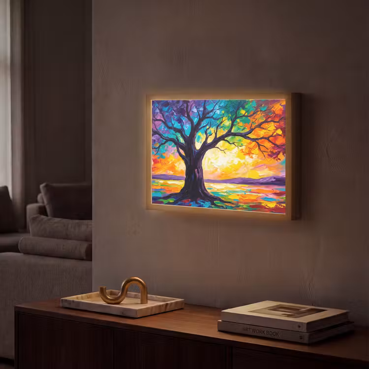 Boom - Landschap - Natuur - Abstract - Kleurrijk Light Box met batterij (Wandlamp) middel -sfeer1