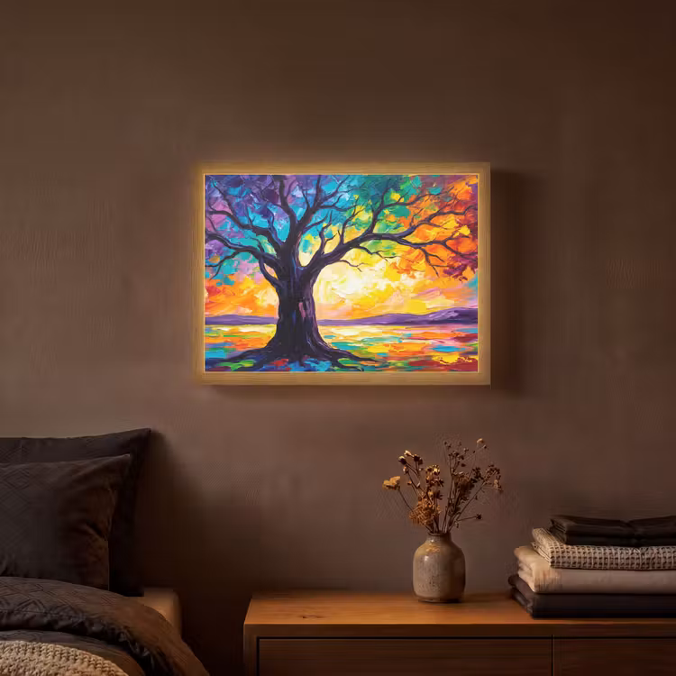 Boom - Landschap - Natuur - Abstract - Kleurrijk Light Box met batterij (Wandlamp) middel -sfeer4