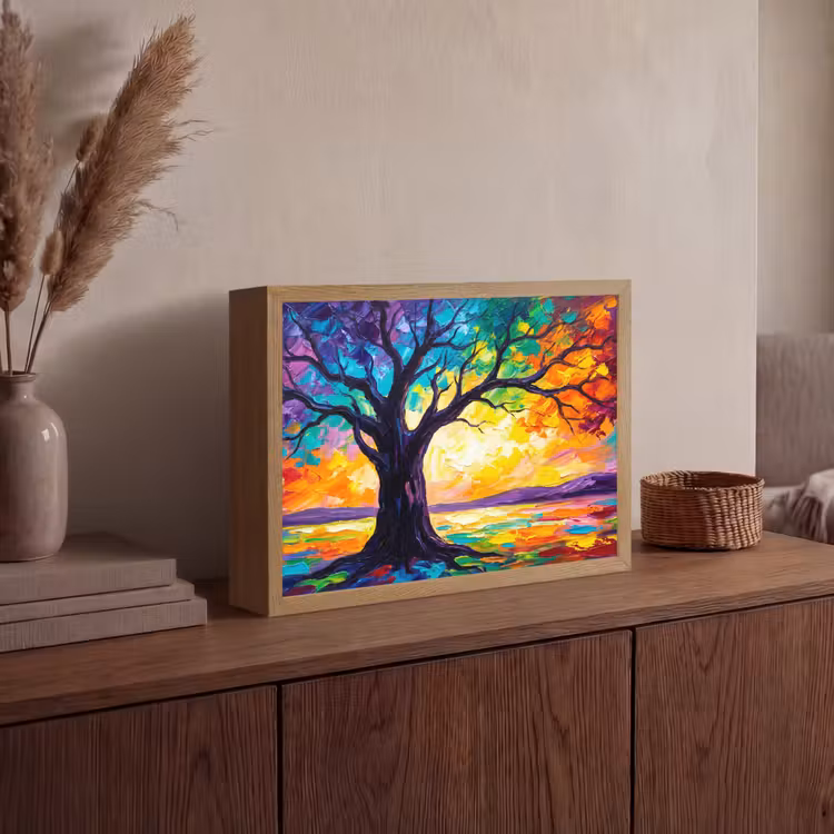 Boom - Landschap - Natuur - Abstract - Kleurrijk Light Box met batterij (Wandlamp) middel -sfeer2