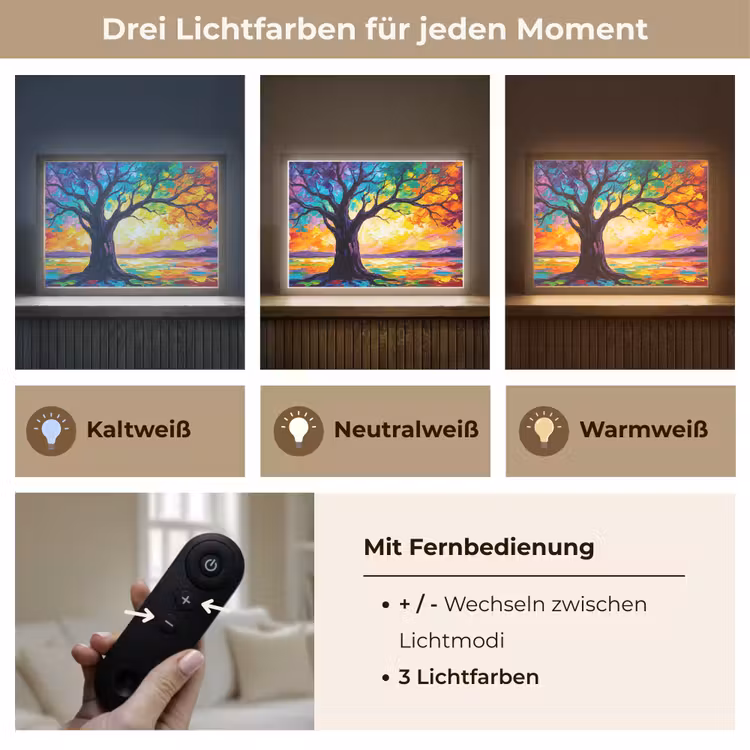 Boom - Landschap - Natuur - Abstract - Kleurrijk Light Box met batterij (Wandlamp) middel -USP_lichtkleurDE