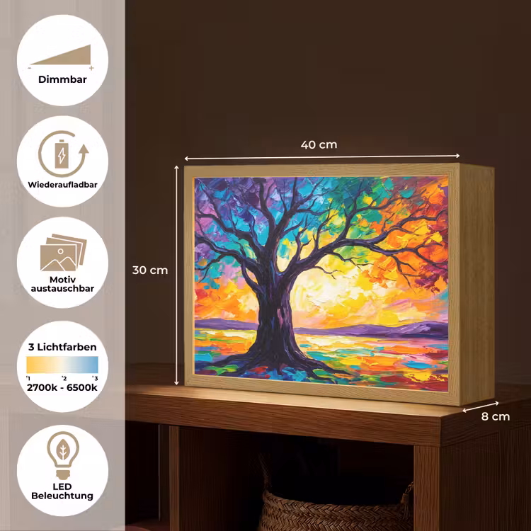 Boom - Landschap - Natuur - Abstract - Kleurrijk Light Box met batterij (Wandlamp) middel -USP_websiteoverzichtDE