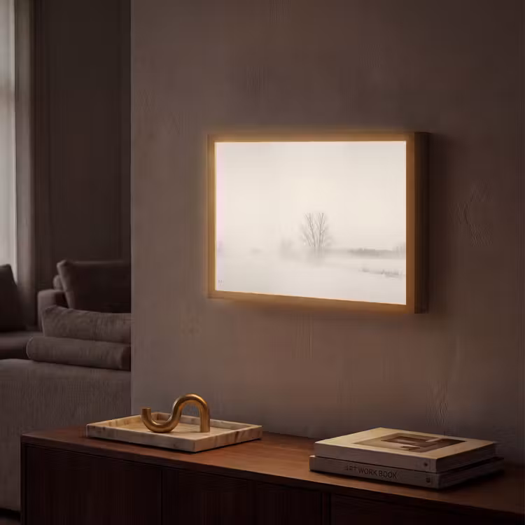 Boom - Mist - Sneeuw - Winter - Minimalistisch Light Box met batterij (Wandlamp) middel -sfeer1