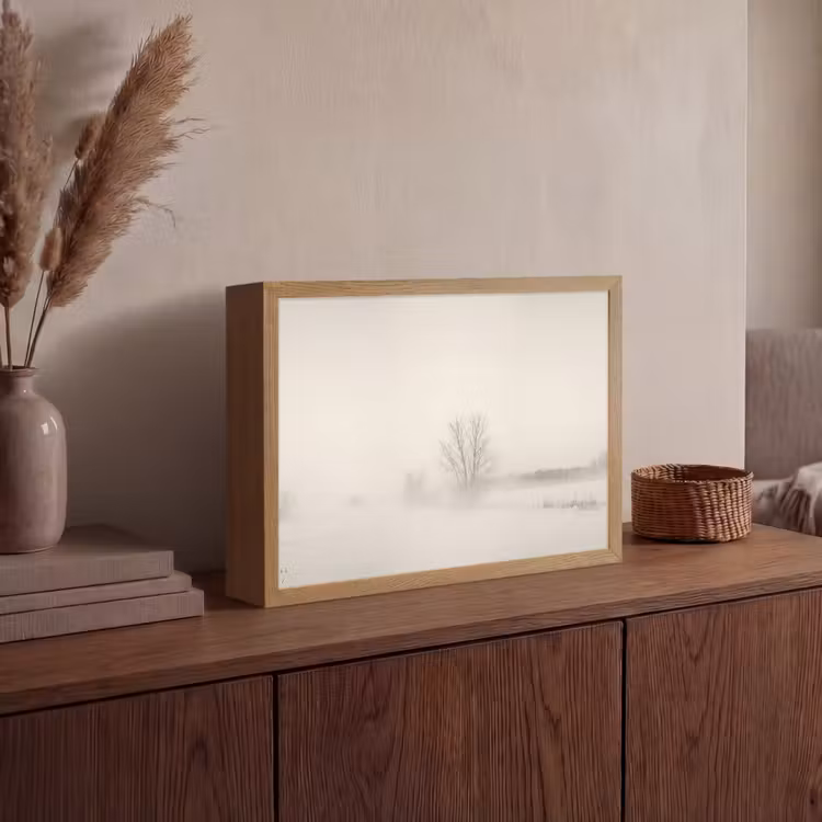 Boom - Mist - Sneeuw - Winter - Minimalistisch Light Box met batterij (Wandlamp) middel -sfeer2