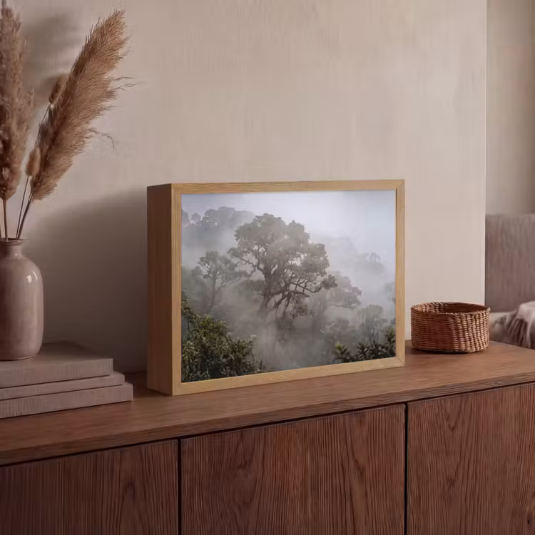 Boom - Mistig - Bos - Groen - Natuur Light Box met batterij (Wandlamp) middel -sfeer2