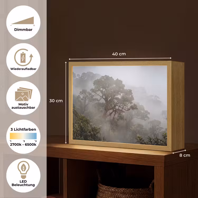 Boom - Mistig - Bos - Groen - Natuur Light Box met batterij (Wandlamp) middel -USP_websiteoverzichtDE