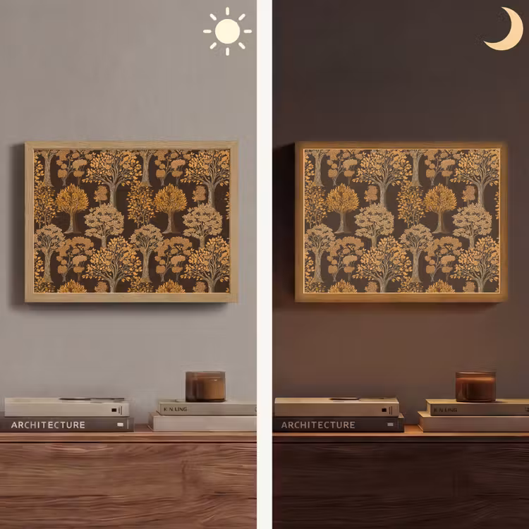 Bomen - Patroon - Bruin Light Box met batterij (Wandlamp) middel 907 -sfeer3