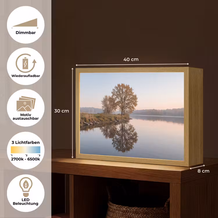 Bomen - Reflectie - Water - Zonsopgang - Serene Light Box met batterij (Wandlamp) middel -USP_websiteoverzichtDE