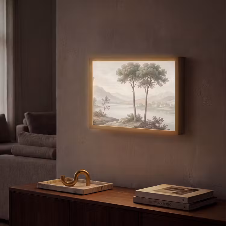 Bomen - Meer - Bergen - Illustratie Light Box met batterij (Wandlamp) middel -sfeer1