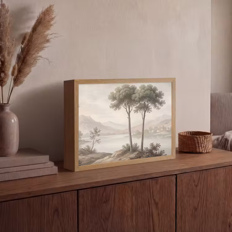 Bomen - Meer - Bergen - Illustratie Light Box met batterij (Wandlamp) middel -sfeer2