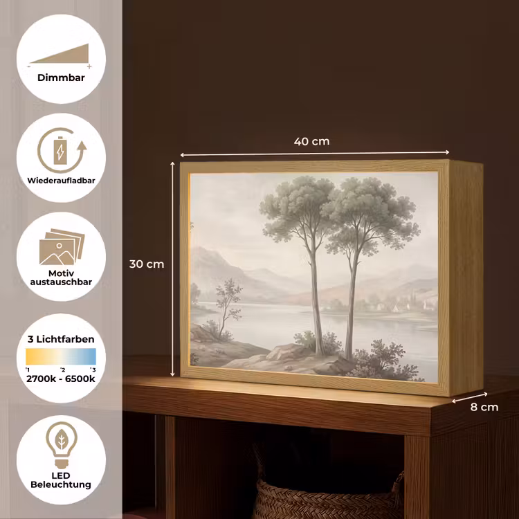 Bomen - Meer - Bergen - Illustratie Light Box met batterij (Wandlamp) middel -USP_websiteoverzichtDE
