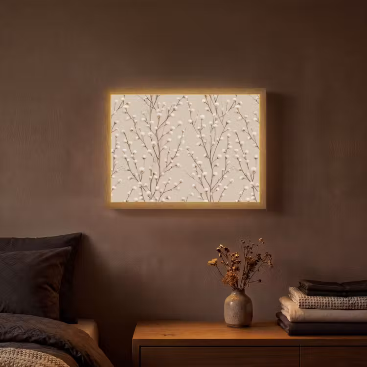 Katoen - Natuur - Taupe Light Box met batterij (Wandlamp) middel 907 -sfeer4