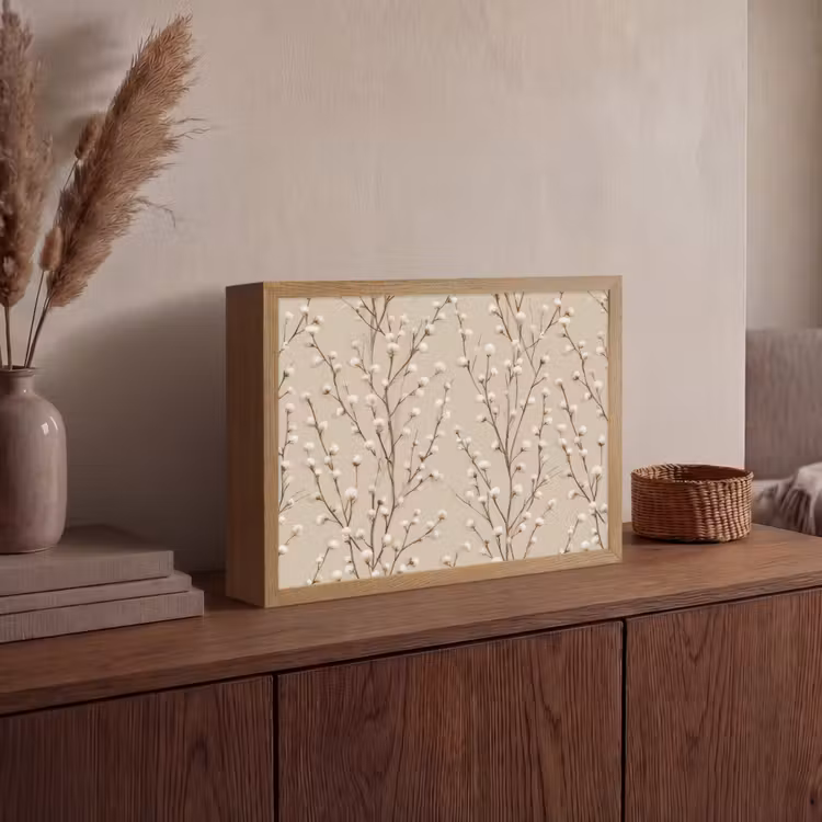 Katoen - Natuur - Taupe Light Box met batterij (Wandlamp) middel 907 -sfeer2