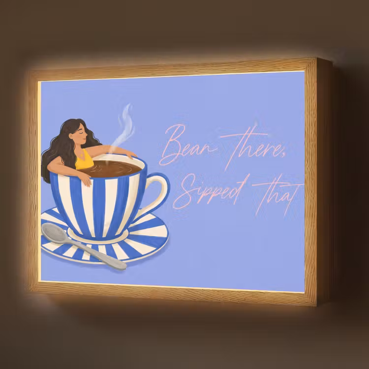Mok - Koffie - Vrouw - Paars Light Box met batterij (Wandlamp) middel -z3d_website
