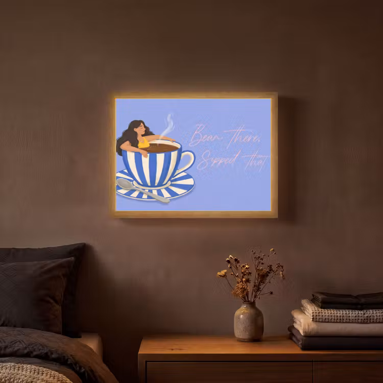 Mok - Koffie - Vrouw - Paars Light Box met batterij (Wandlamp) middel -sfeer4