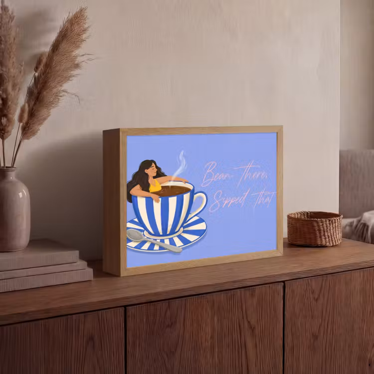 Mok - Koffie - Vrouw - Paars Light Box met batterij (Wandlamp) middel -sfeer2