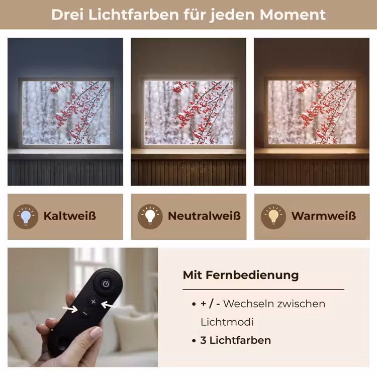 Bessen - Takken - Sneeuw - Winter - Kleurrijk Light Box met batterij (Wandlamp) middel -USP_lichtkleurDE