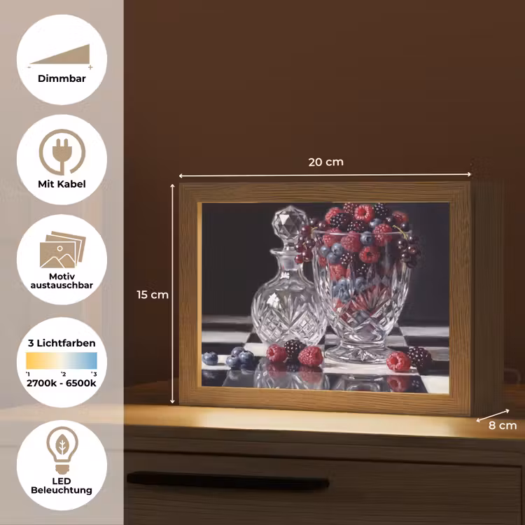 Lightbox - Wandleuchte - Beeren – Kristall – Stillleben - Bessen - Kristal - Stilleven Light Box met kabel (Wandlamp) klein