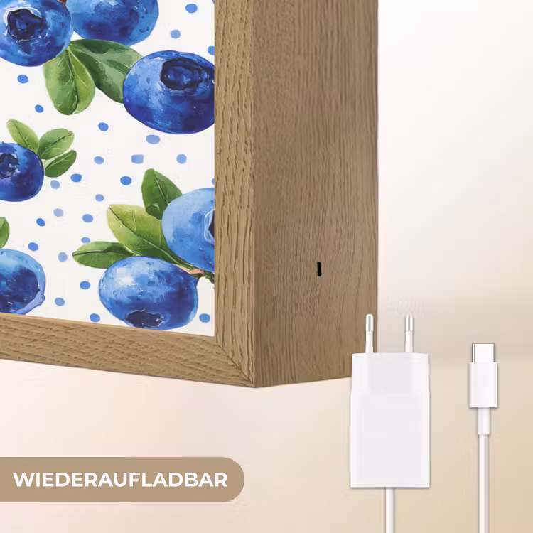 Bessen - Patroon - Blauw Light Box met batterij (Wandlamp) middel 907 -USP_websiteoplaadbaarDE
